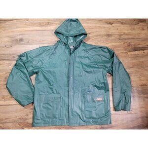 Coleman Hooded Rain Jacket Size Large Green Full Zip/Button Waterproof PVC
